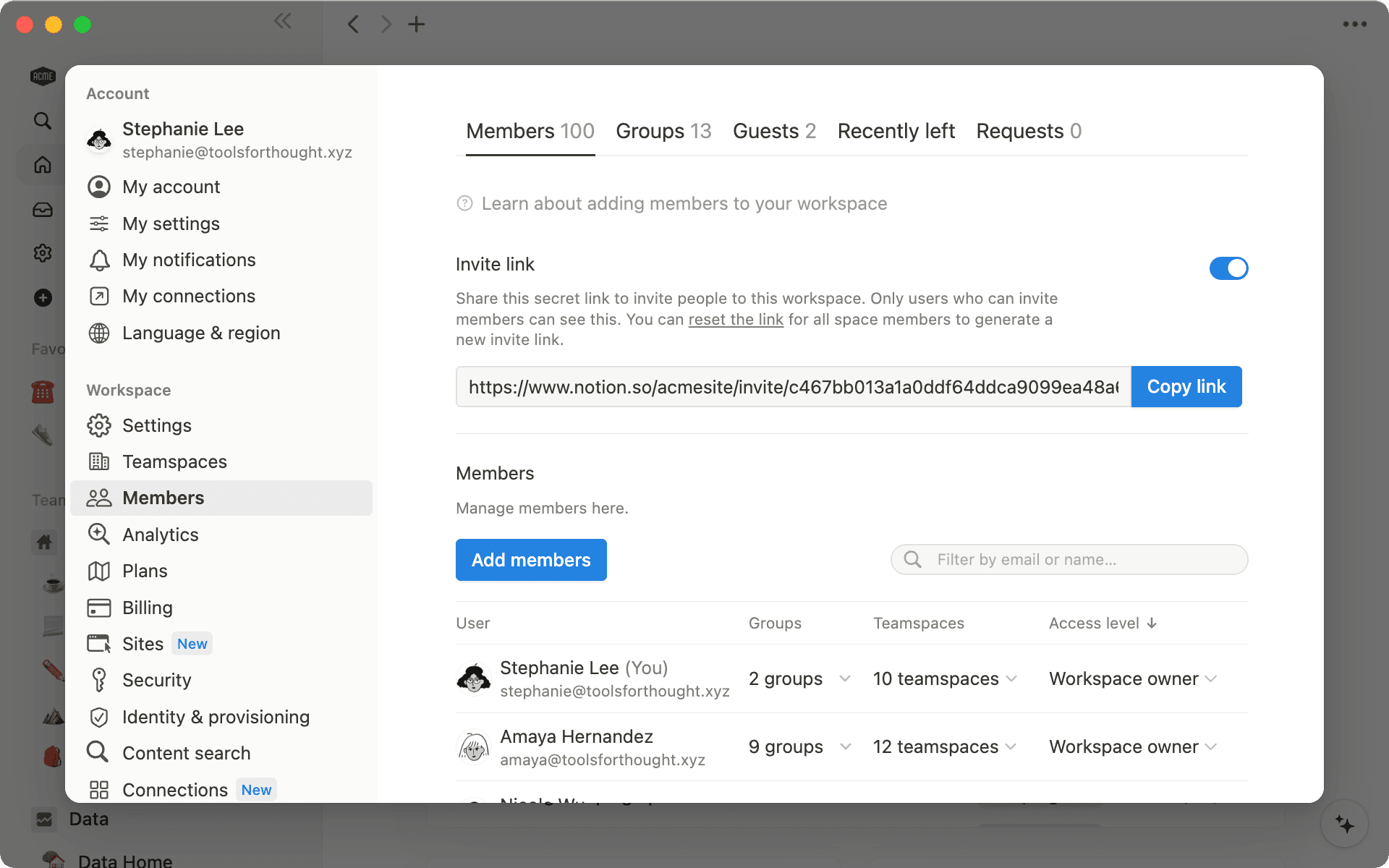 View all of your members, guests, and requests in the Settings & members menu, under "Members".